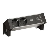 BACHMANN DESK2 ALU BLACK 2x earthing contact 1x USB charger
