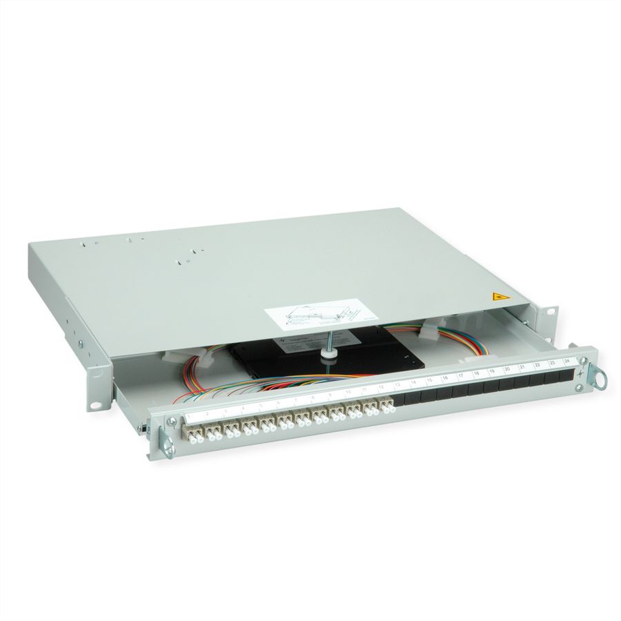 TELEGÄRTNER PROFI V LWL-Panel mit Kupplungen & Pigtails, 12x LC Duplex, beige, OM2, Grade B