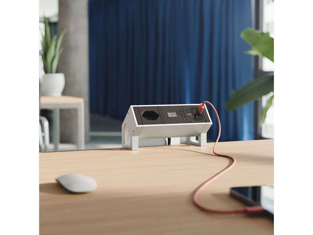 BACHMANN DESK2 1xCH 90° 1xUSB C/C 45W, L=0,2m INOX