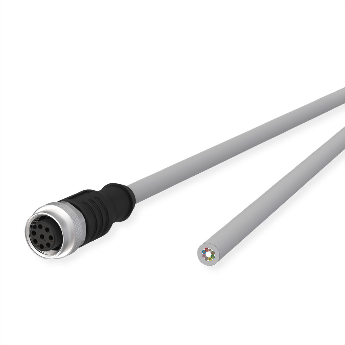 METZ CONNECT M12 Sensor-/Aktorleitung, A-kodiert, M12 Buchse gerade - freies Leitungsende, grau, 2 m