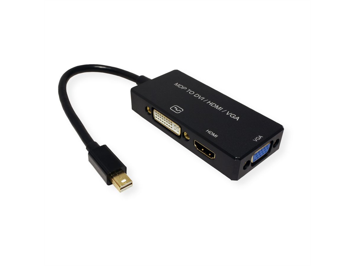 VALUE Mini DisplayPort - DVI/DP/HDMI Adapter, Mini DP M - VGA/DVI/HDMI F, v1.2, Active