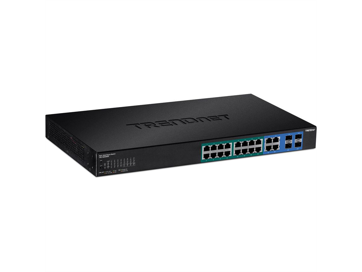 TRENDnet TPE-1620WSF 20-Poorts POE+ Switch Gigabit Web Smart , 2x SFP, 16x PoE+ (370W)