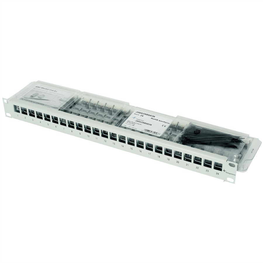 19" Modulair patchpaneel 1 HE, met 24 AMJ modules Cat. 6A (klasse EA) (ISO/IEC) , zwart