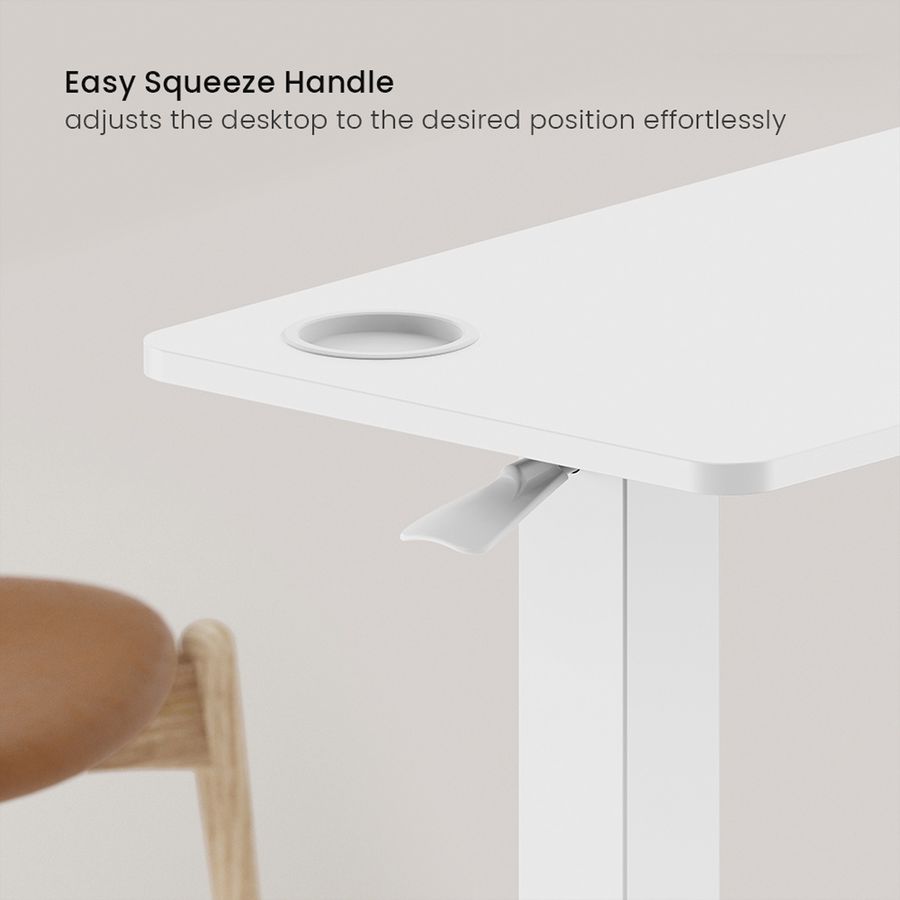 ROLINE Gas Spring Side Table / Workstation, height-adjustable, hidden casters, white