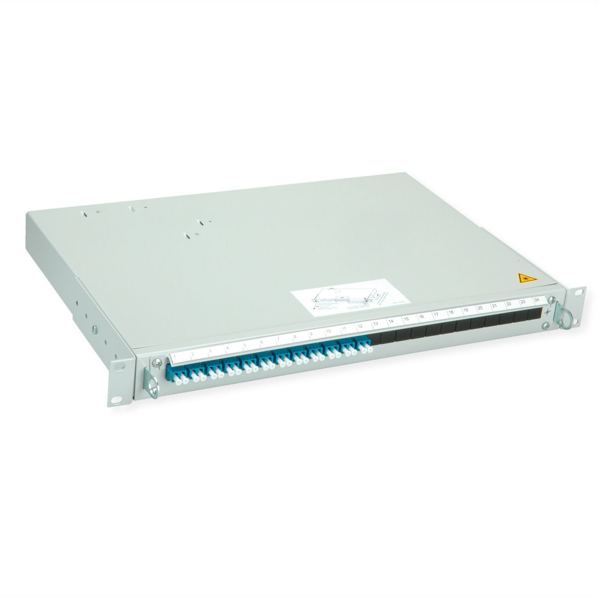 TELEGÄRTNER PROFI V LWL-Panel mit Kupplungen & Pigtails, 12x LC Duplex, blau, OS2 PC, Grade B