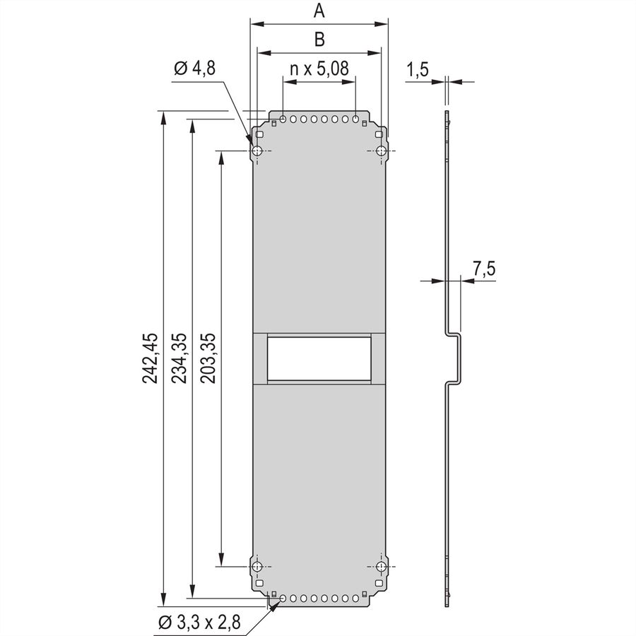 SCHROFF montageframe insteekmodule achteraan, glad, 6 HE, 21 HE