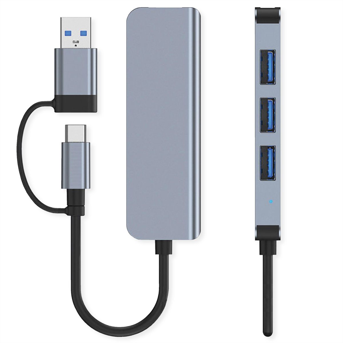 VALUE USB 3.2 Gen 1 Metal Hub, 4-Port Type-A, (1x USB 3.2 Gen 1 + 3x USB 2.0), type A+C-aansluitkabel