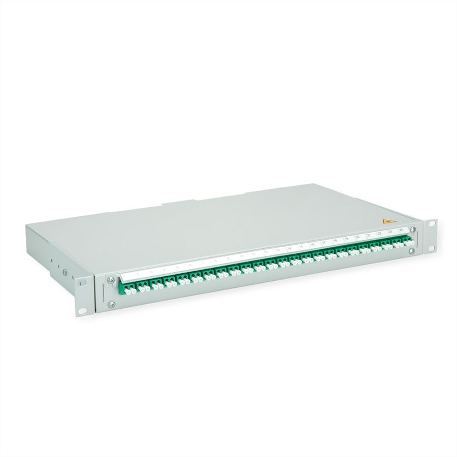 TELEGÄRTNER BASIS V LWL-Panel mit Kupplungen & Pigtails, 24x LC Duplex, grün, OS2 APC