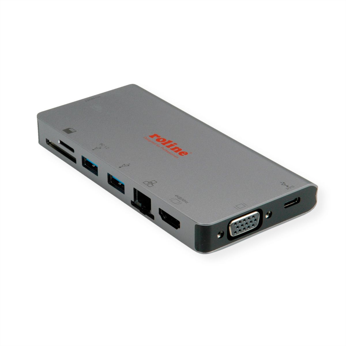 ROLINE USB Type C docking station, HDMI 4K, VGA, 2x USB 3.2 Gen 1, LAN, PD, kaartlezer
