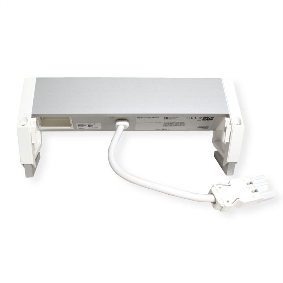 BACHMANN DESK2 ALU WHITE 2xUTE 1xCM 1xUSB A/C 22W 0,2m GST18
