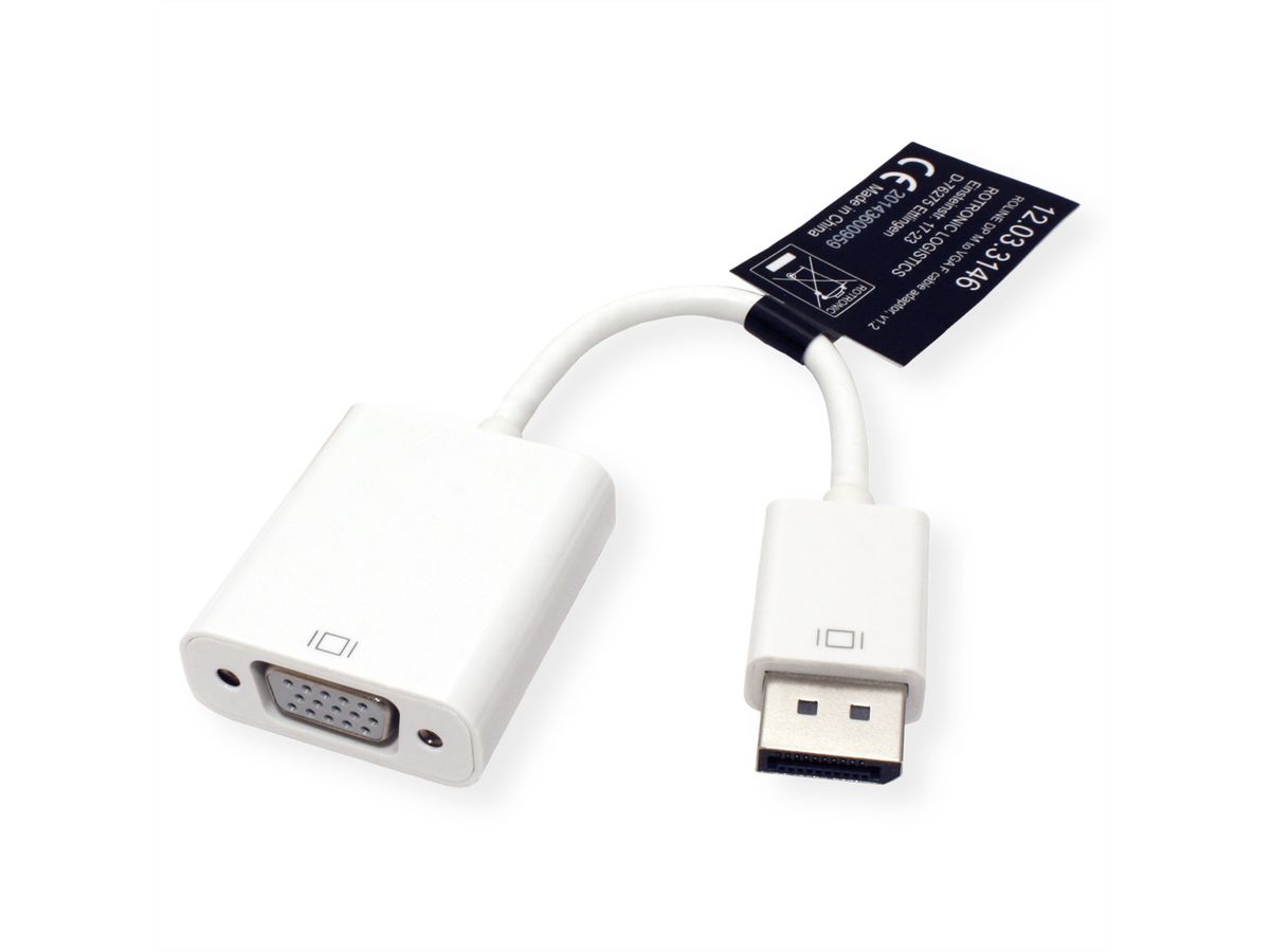 ROLINE DisplayPort/VGA Adapter, v1.2, DP Male - VGA Female, Actief