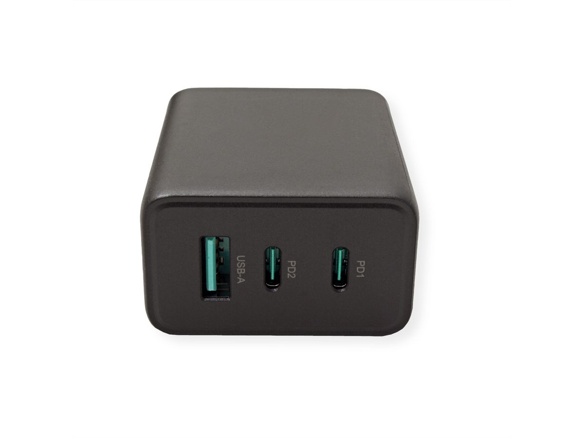 VALUE USB Wall Charger, 3-Port, (2x C+ 1x A), 65W, GaN