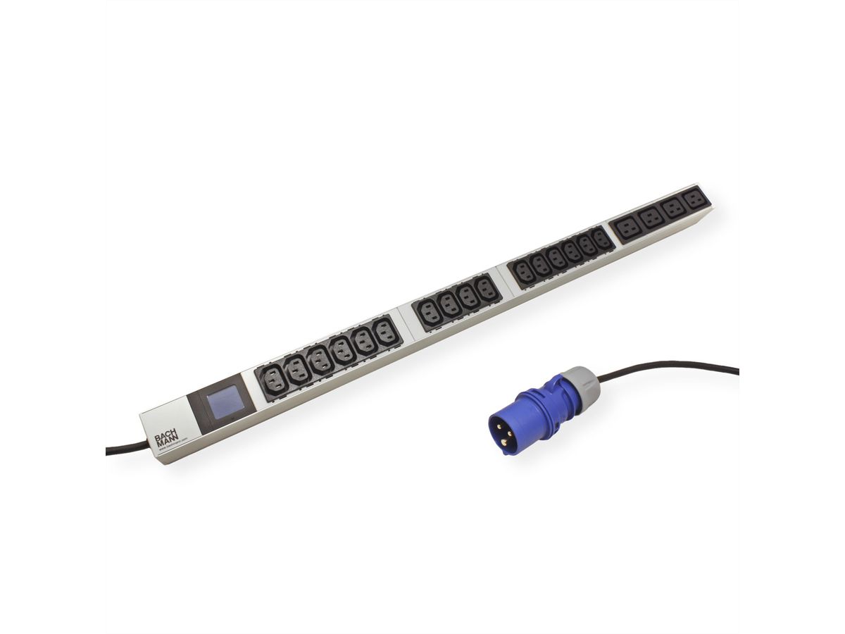 BACHMANN BN0500 19" PDU 1HE 16xC13 4xC19, vermogensmeting, aansluiting CEE 16A, blauw