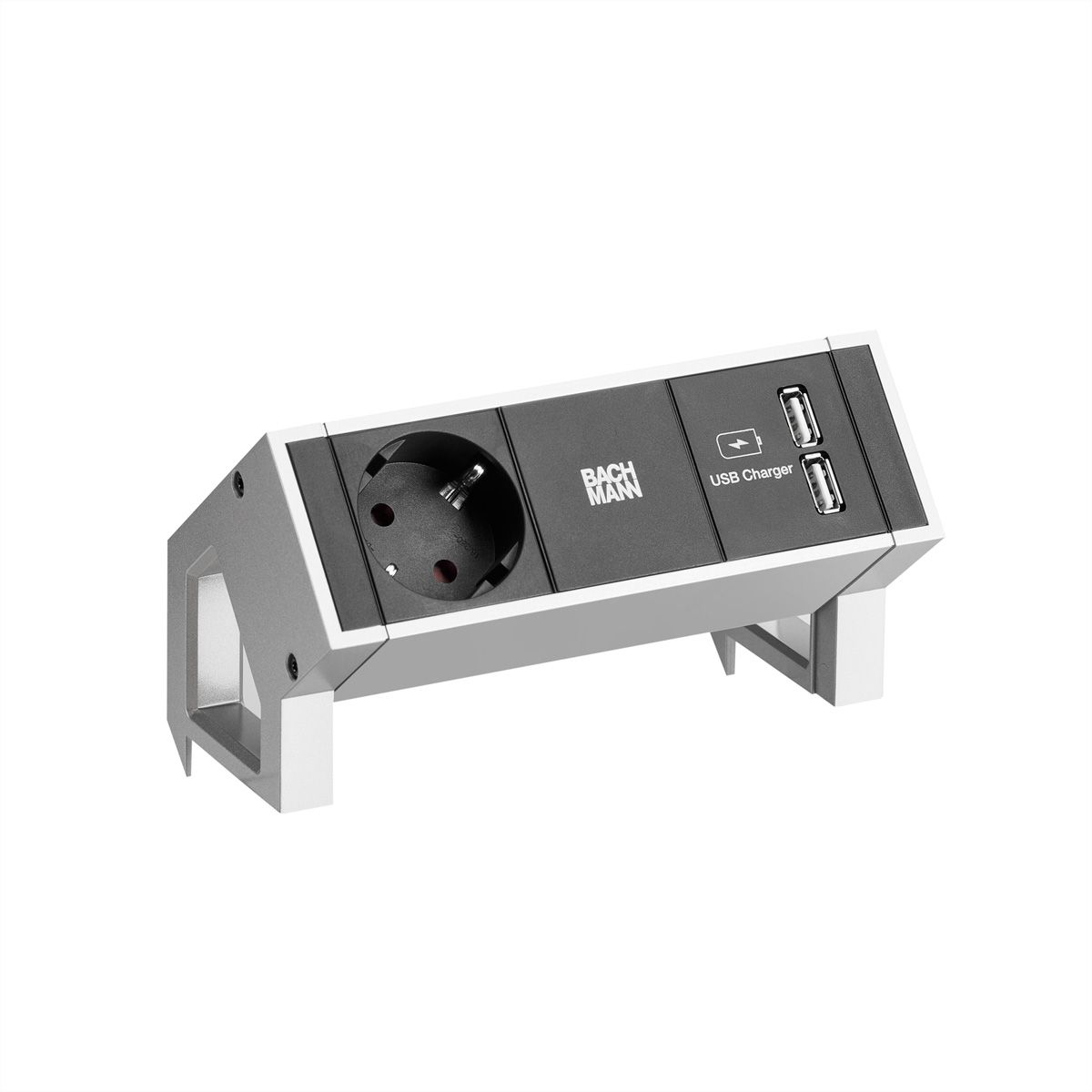 BACHMANN DESK2 1x earthing contact 1xUSB Charger Inox