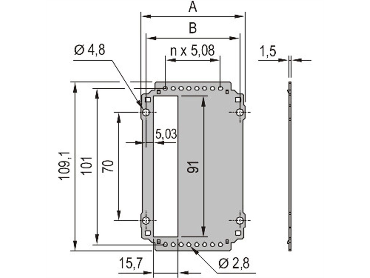 SCHROFF-frame insteekmodule achterpaneel met uitsparing voor een connector, 3 HE, 8 PK
