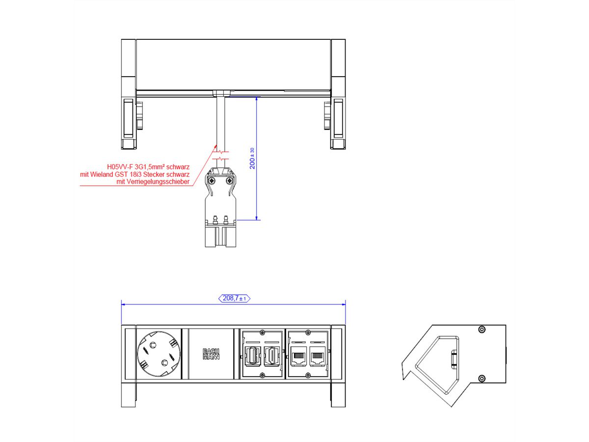 BACHMANN DESK2 1xCEE7/3 1xHDMI 2xCAT6A