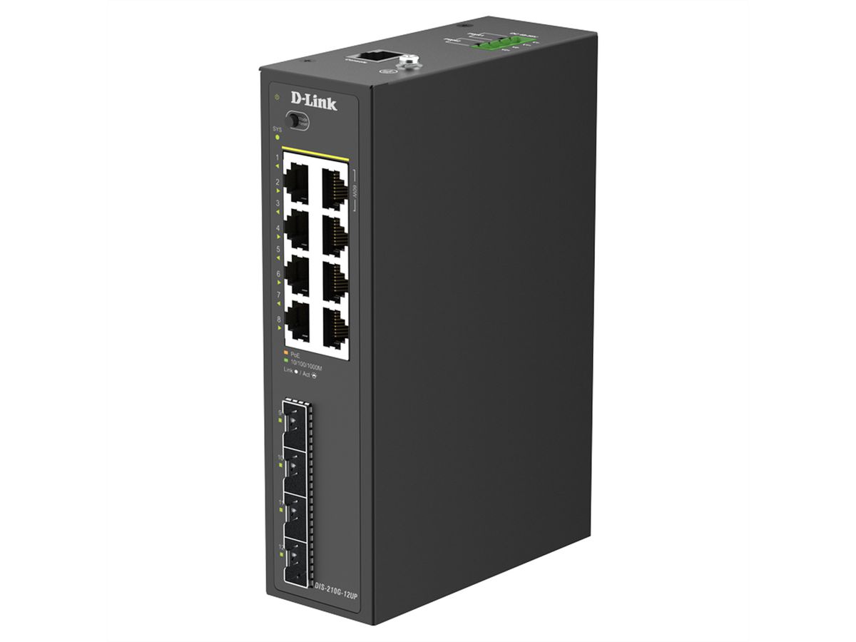 D-Link DIS-210G-12UP 12-Port Switch, Smart Managed Gigabit PoE Industrial