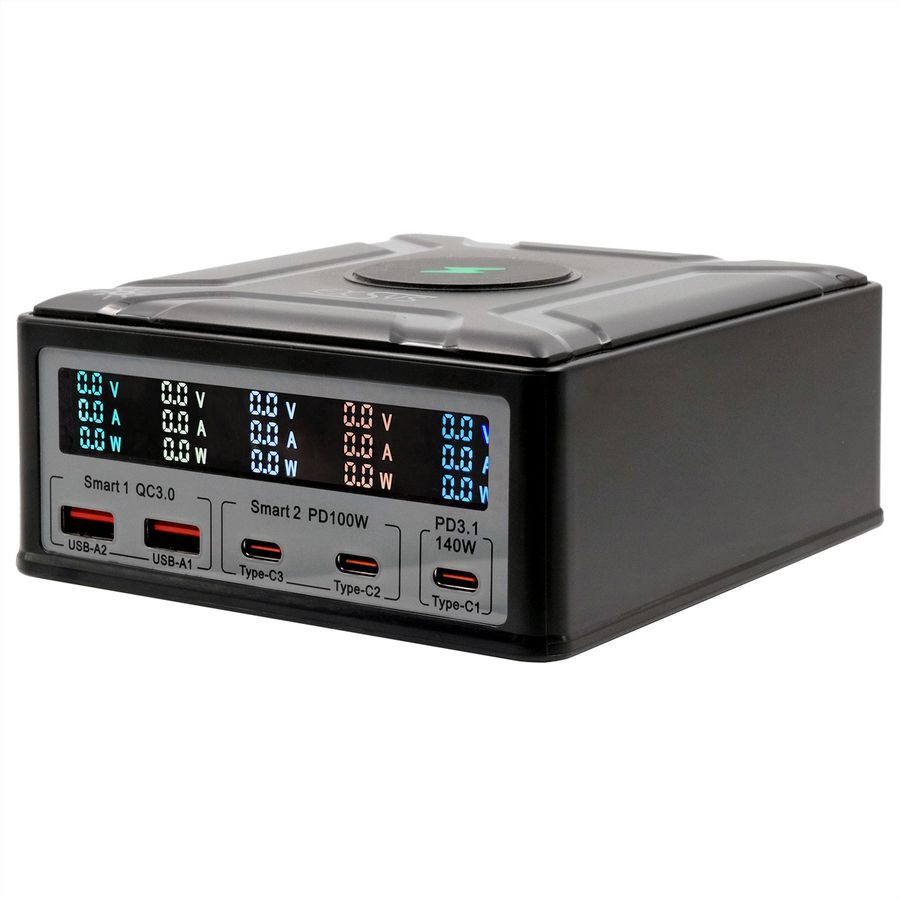 EXSYS EX-1107 Multiport High Power Charger mit QI 15W und USB-C PD mit max. 260W