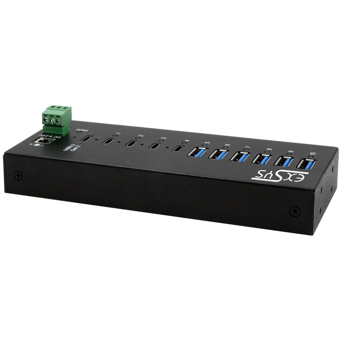 EXSYS EX-12280HMS 10 Port USB 3.2 Gen 2x1 Metal HUB, 4x USB-C, 6x USB-A 3.2 Gen 1, for desk, wall and DIN-Rail mounting