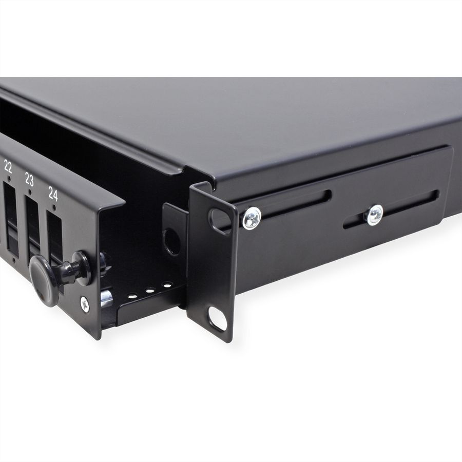 VALUE 19" FO Splice Box, empty, 1U, 24x SC DX / 24x LC quadruple, extendable