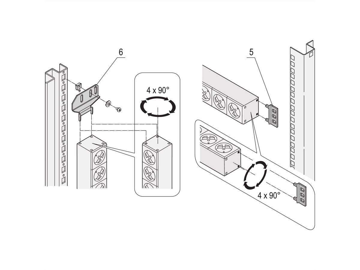 SCHROFF Socket Strip, UTE, 6 Sockets, 19", With Fault Current Protection
