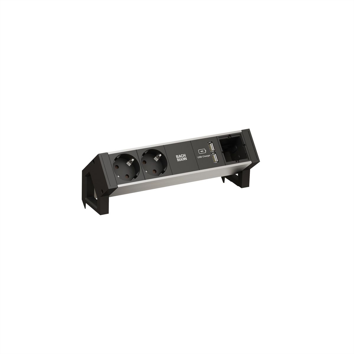 BACHMANN DESK2 ALU BLACK 2x earthing contact 1x USB charger 1x ABD GST18