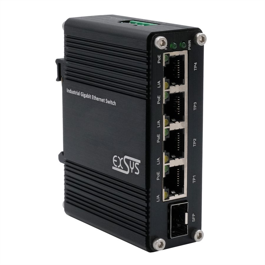 EXSYS EX-62020PoE 4-poorts industriële Ethernet-switch, PoE 1-poort 100/1000Fx SFP