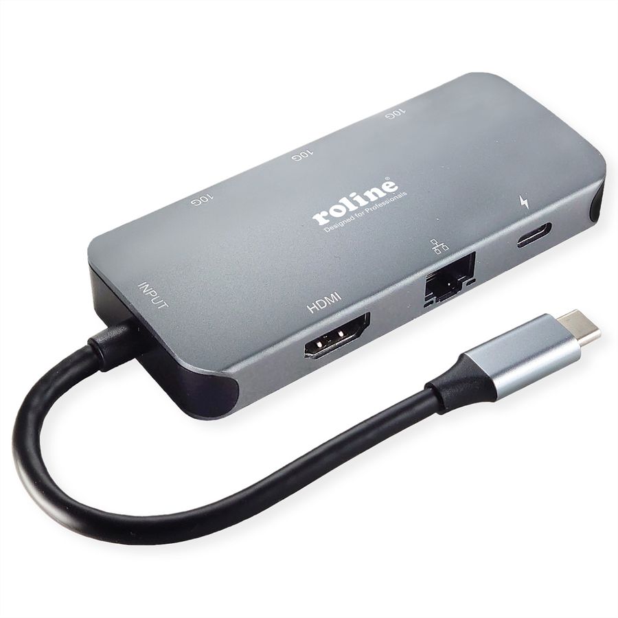 ROLINE USB-C Multiport Docking Station, 4K HDMI, USB-A, USB-C, PD, LAN