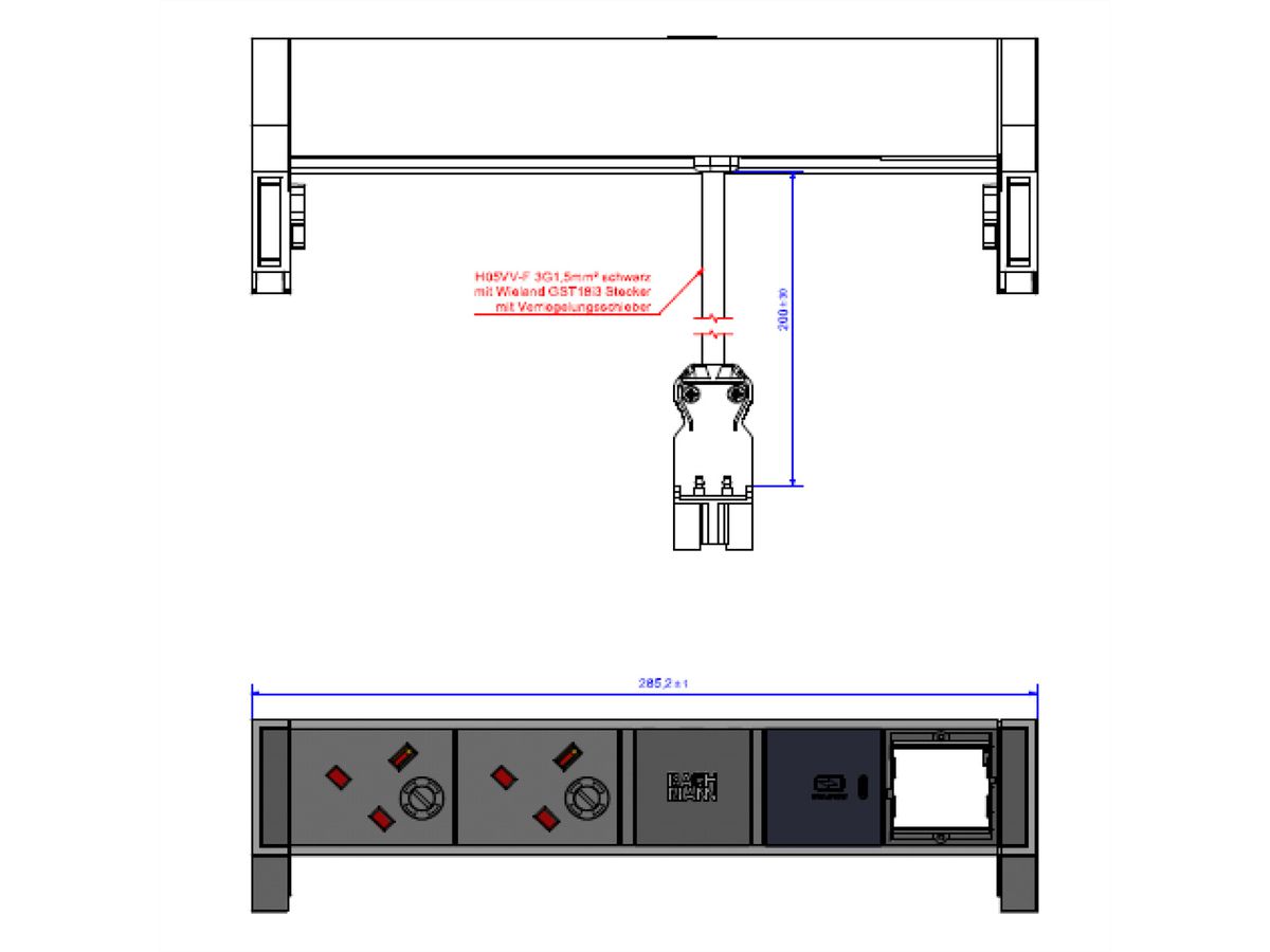 BACHMANN DESK2 2xUK 1xUSB C 30W 1xCM, 0.2m GST18 INOX United Kingdom
