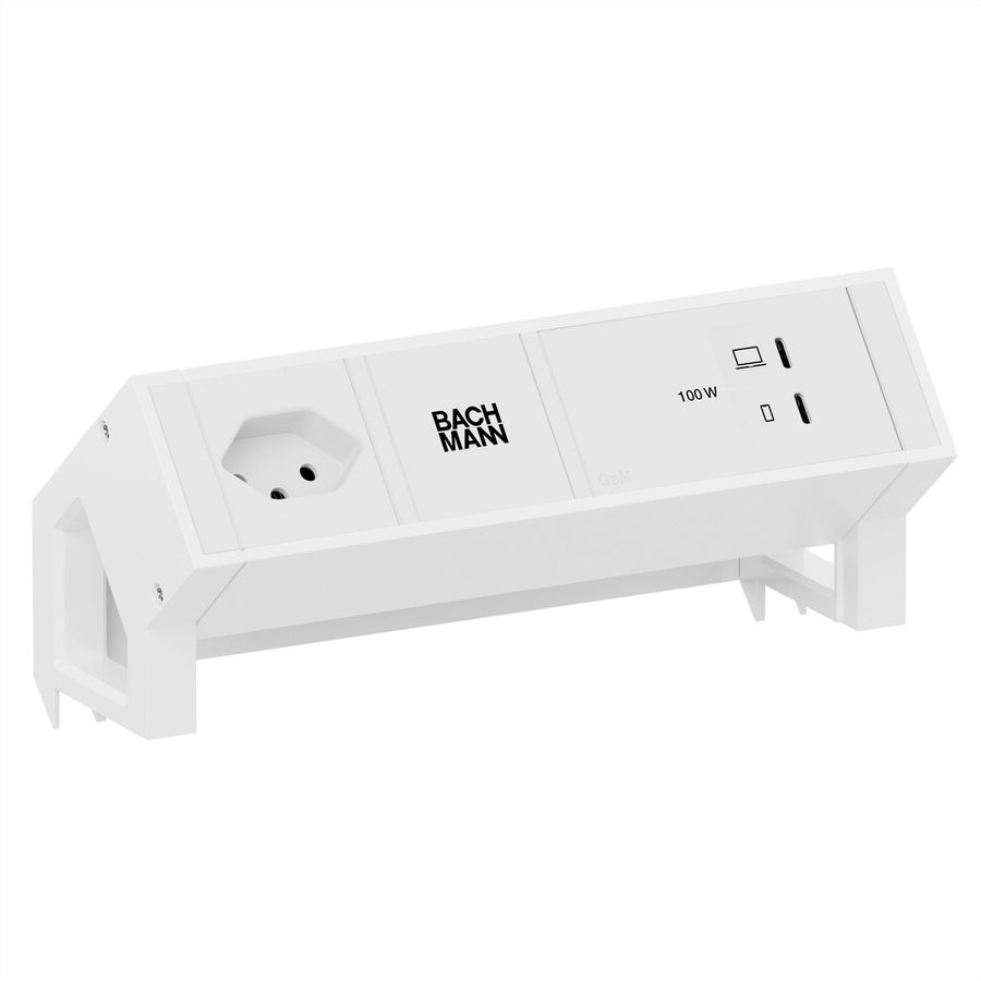 BACHMANN DESK2 white 1xCH 90°, 1xUSB C/C 100W L=0,2m RAL9010