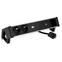BACHMANN DESK2 ALU ZWART 2xbeschermend contact USB C, USB Lader 60W 1xABD 0,2m GST18
