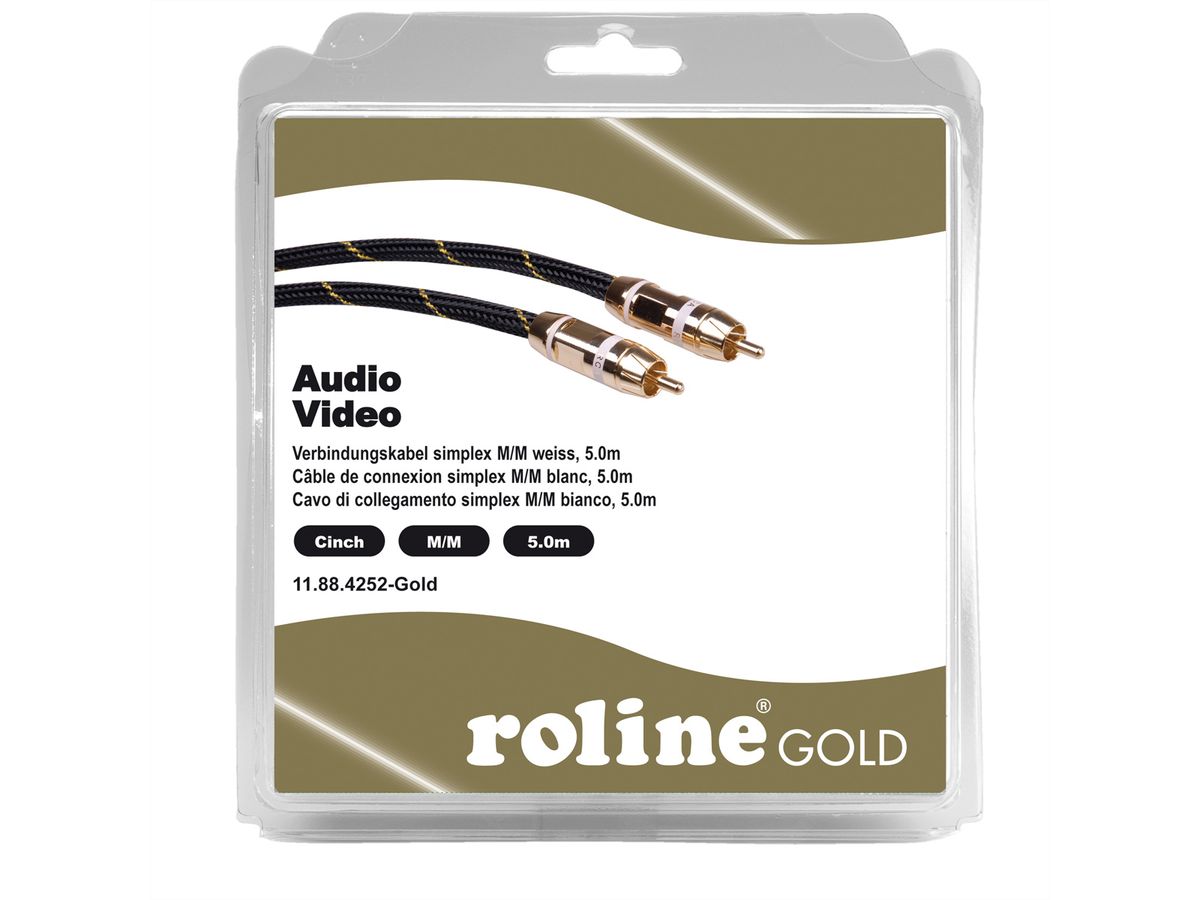 ROLINE GOLD Cinch Cable, simplex M - M, white, Retail Blister, 5 m