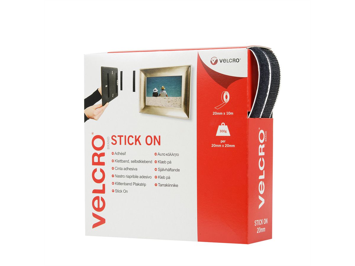 VELCRO® Klettband Selbstklebend, Haken & Flausch 20mm x 10m Schwarz