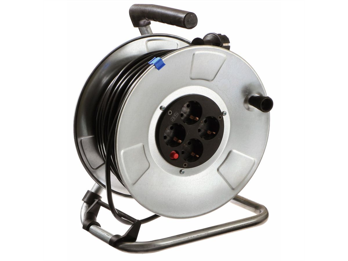 BACHMANN sheet steel cable reel 4-f. 25m, H05VV-F 3G1.5mm, IP21