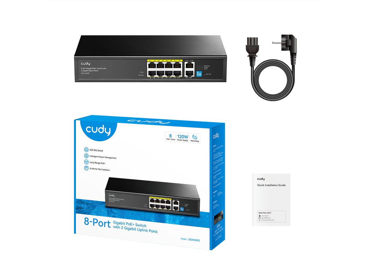 CUDY GS1010PE 8-poorts Gigabit PoE+ Switch 2 Gigabit Uplink-poorten 120W