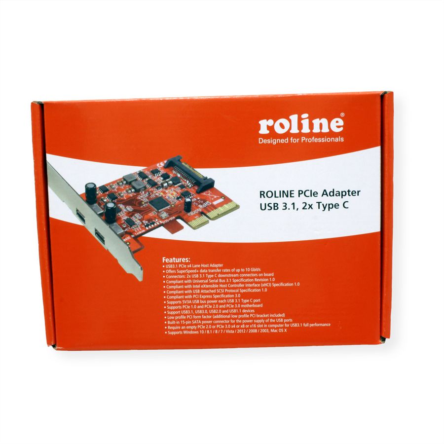 ROLINE PCI-Express-Kaart, USB 3.2 Gen 2, 2x USB-C