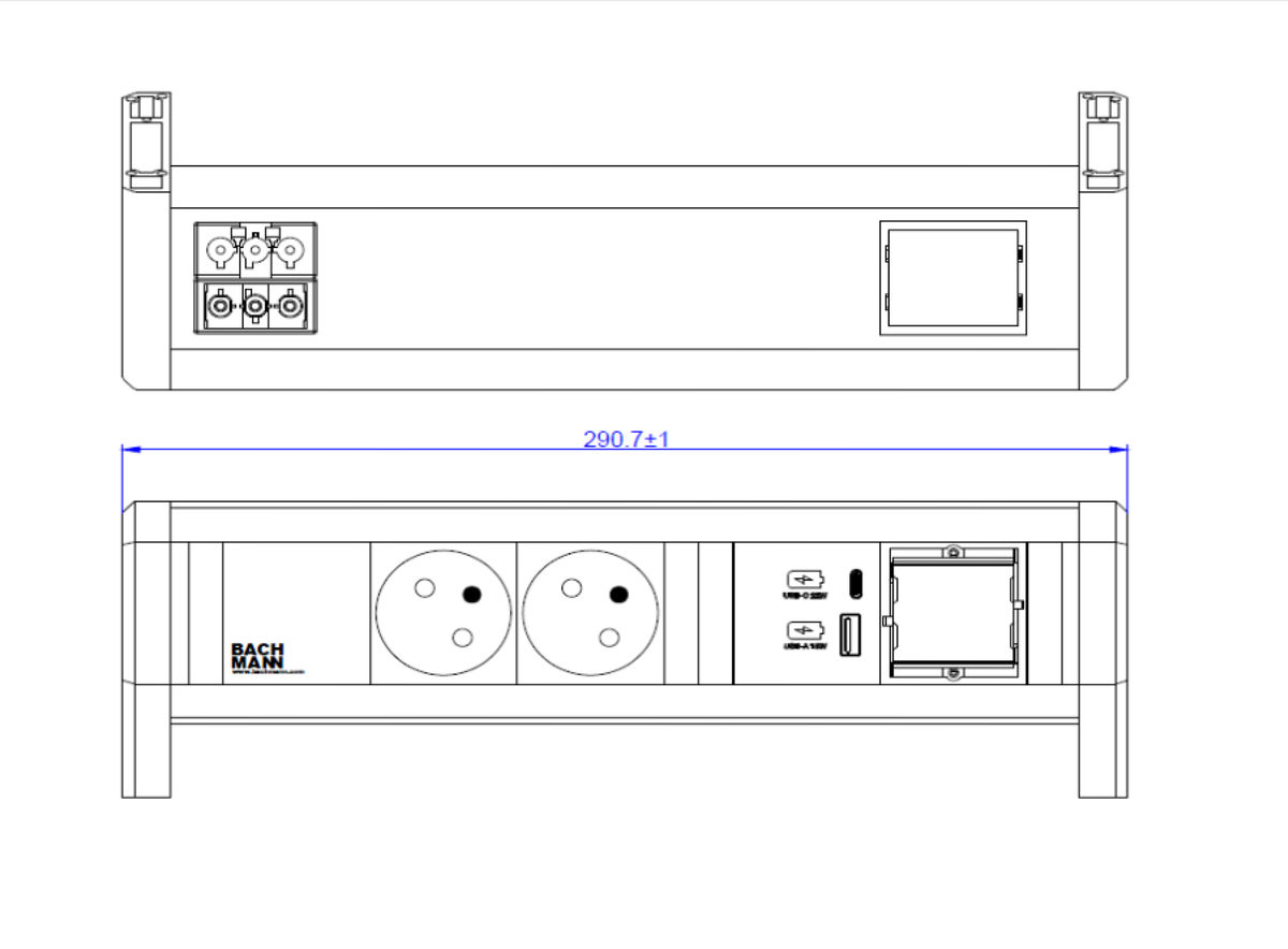 BACHMANN DESK 2xUTE 1xUSB A/C 22W 1xCM GST18 RAL9010