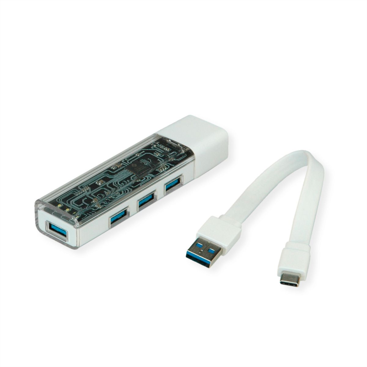 ROLINE Mobile USB 3.2 Gen 1 Hub, 4-poorts, Type A+C verbindingskabel