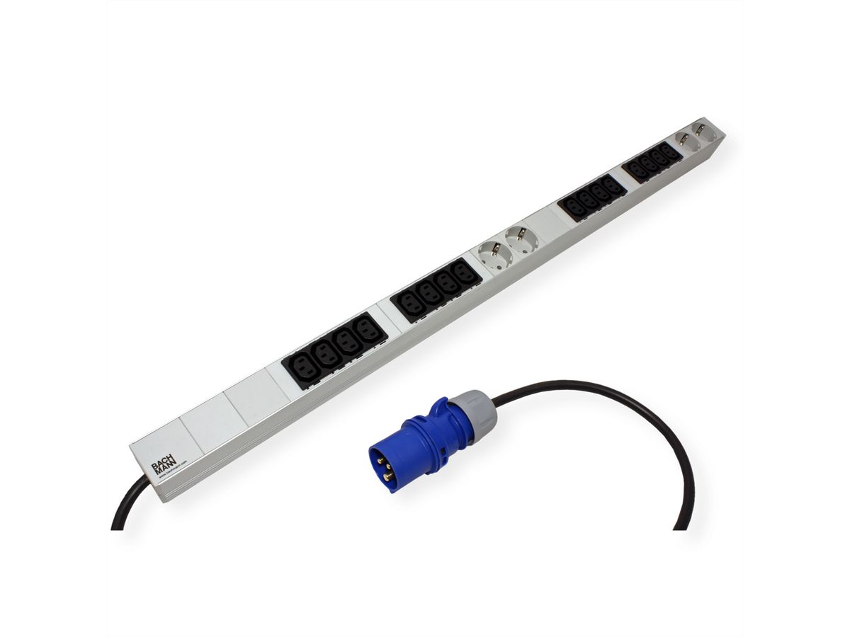 BACHMANN IT PDU ALU 1U 16x C13 4x earthing contact CEE 16A blue