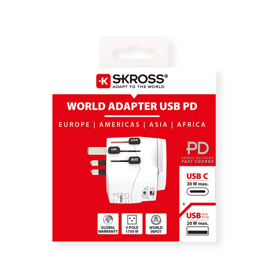 Skross PRO Light USB AC30PD World Travel Adapter, worldwide