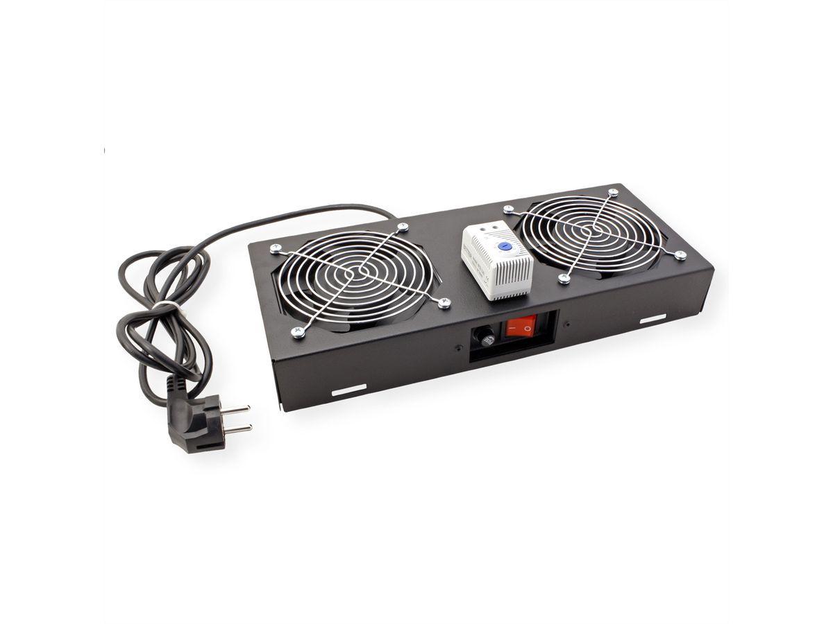 ROLINE ventilatie-unit met 2 ventilatoren, thermostaat, voor 19-inch wandbehuizing zwart