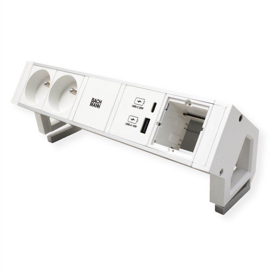 BACHMANN DESK2 ALU WHITE 2xUTE 1xCM 1xUSB A/C 22W 0,2m GST18