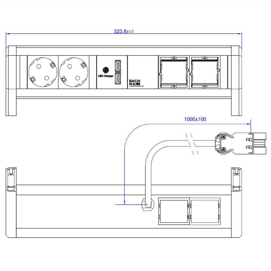 BACHMANN BUREAU 2xCEE7/3 1xUSB Oplader en 2 x Custom module