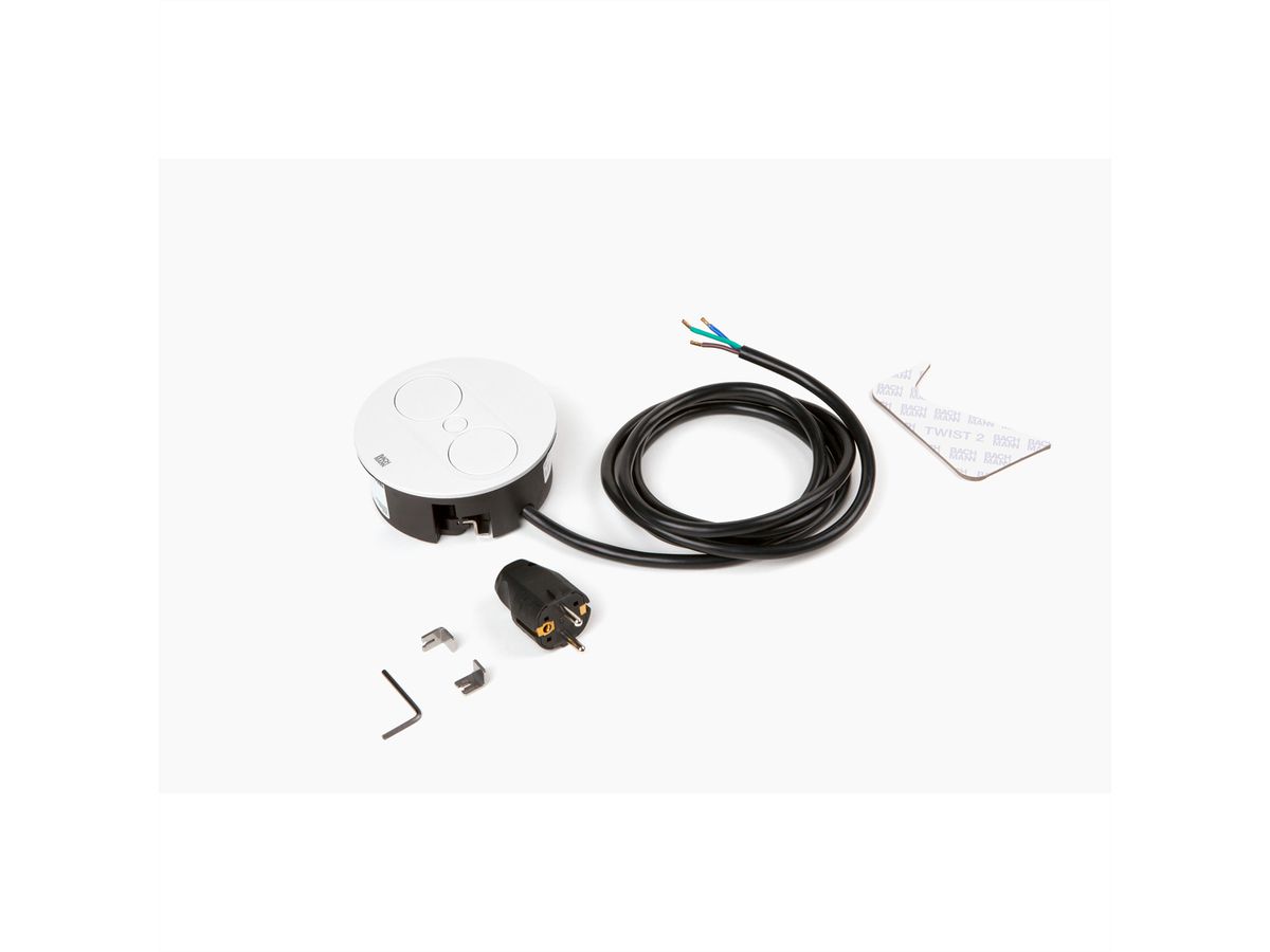 BACHMANN TWIST 2 1xCEE7/3 1xUSB A/C 22W 2,0m AEH RAL9010 30GE rond