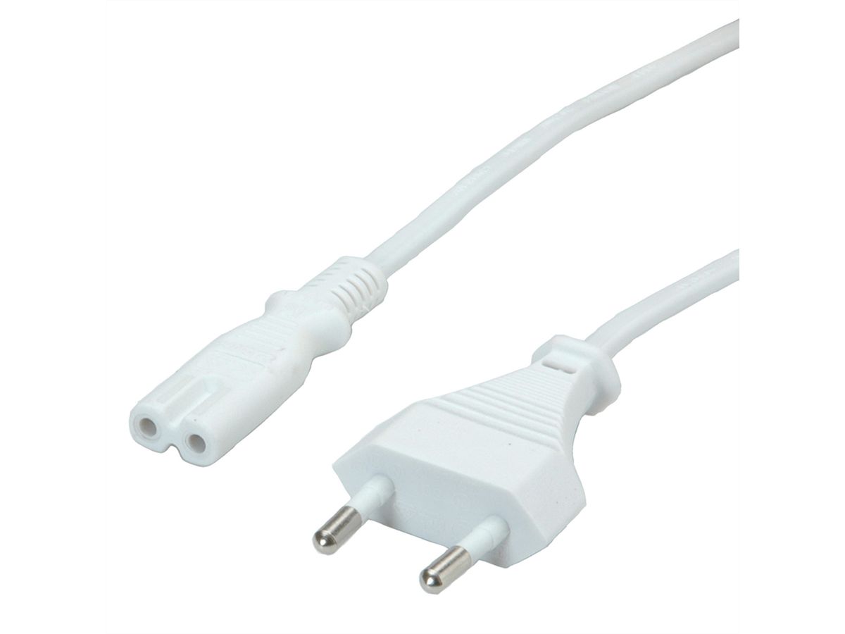 VALUE Euro Power Cable, 2-pin, white, 3 m