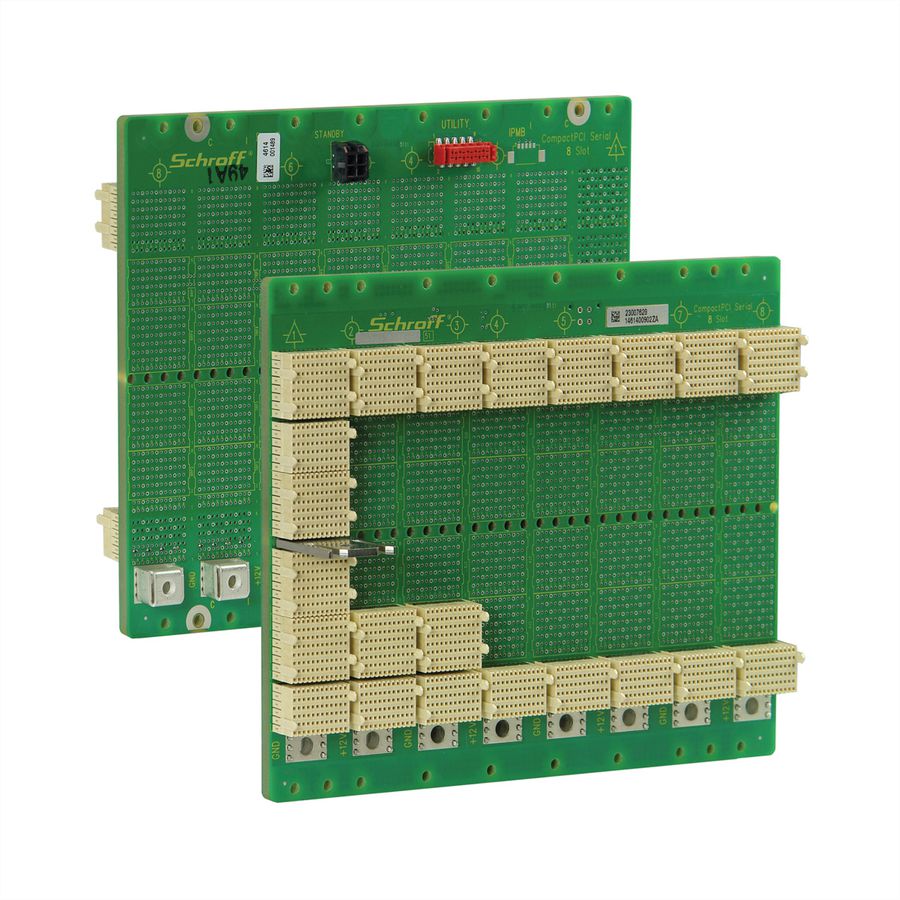 SCHROFF CPCI seriële backplane, 3 HE, 8 sleuven, systeemsleuf links, enkele ster, zonder RIO