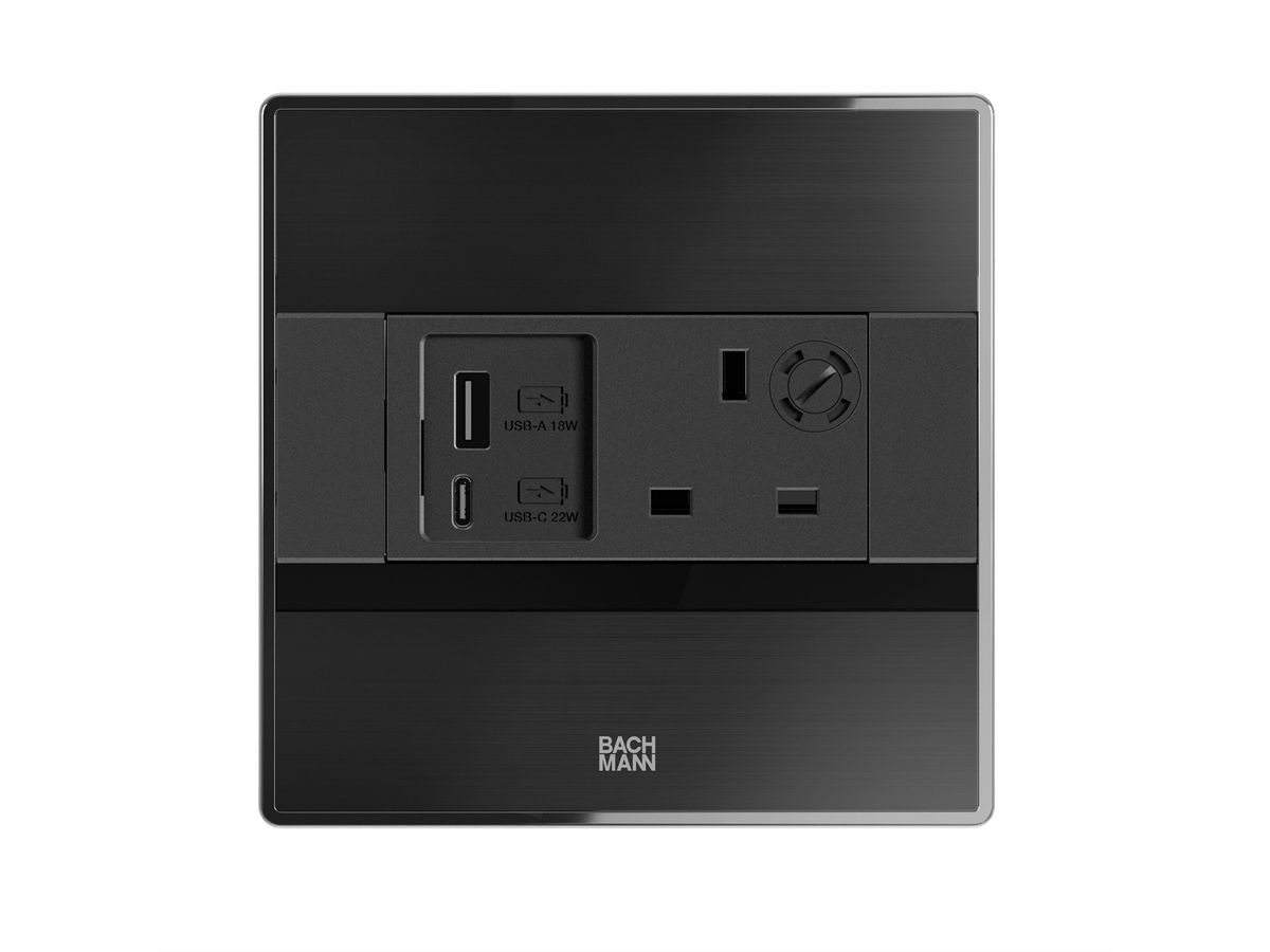 BACHMANN SENSE schwarz 1x UK, 1x USB A/C L=2,0m UK13A