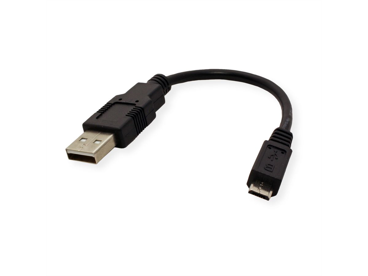 ROLINE USB 2.0 Cable, A - Micro B, M/M, black, 0.15 m