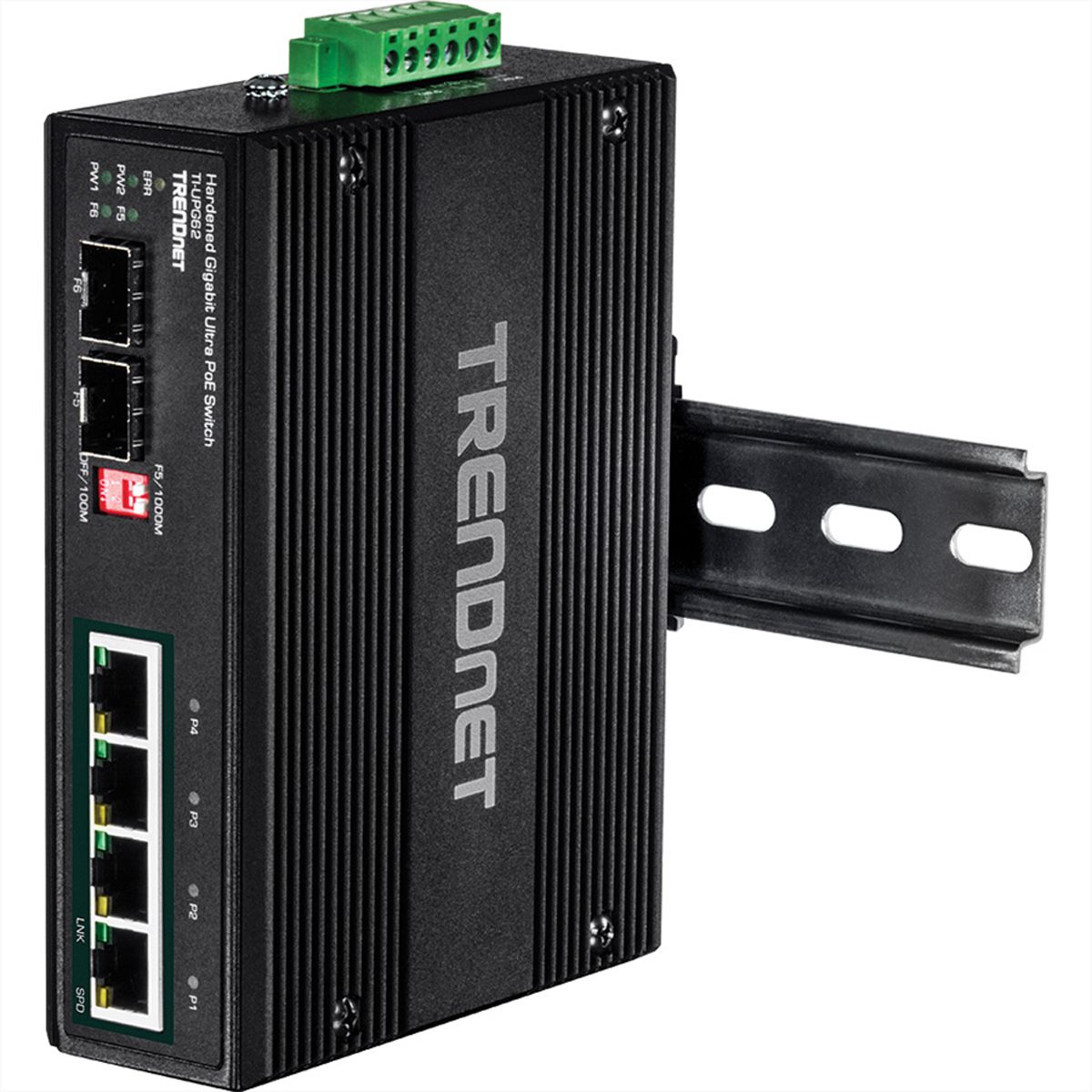 TRENDnet TI-UPG62 6-poorts Gigabit Switch Ultra PoE DIN-Rail Industrieel