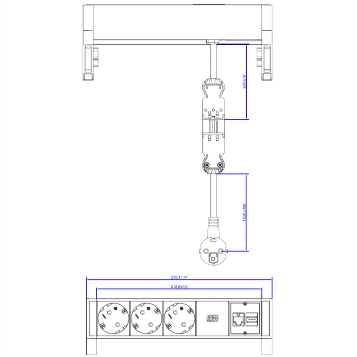 BACHMANN DESK2 3x CEE7/3 1x CAT6A 1x USB